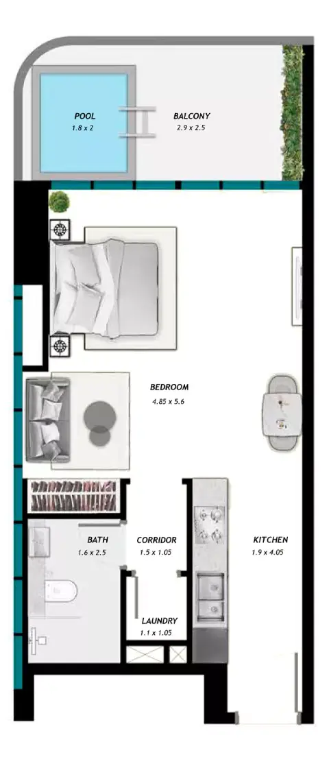 Plattegrond van Studio in Samana Ibiza