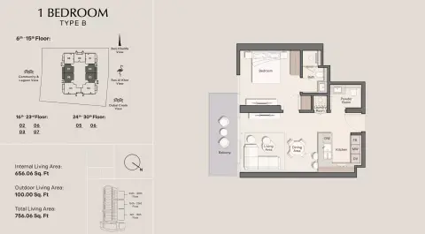 Plattegrond van 1 slaapkamer in Belgrove Residences