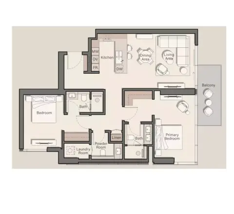 Plattegrond van 2 slaapkamers in Belgrove Residences