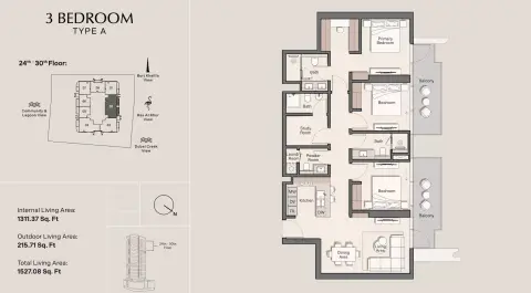 Plattegrond van 3 slaapkamers in Belgrove Residences