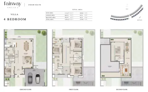 Plattegrond van 4 slaapkamers in Fairway Villas Phase 3 By Emaar