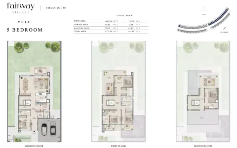 Plattegrond van 5 slaapkamers in Fairway Villas Phase 3 By Emaar