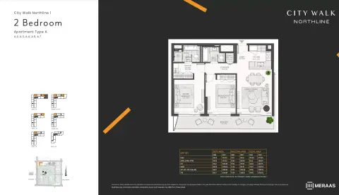 Plattegrond van 2 slaapkamers in Northline City Walk By Meraas