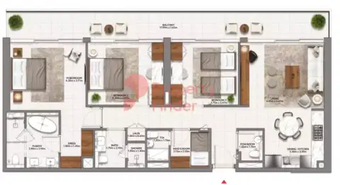 Plattegrond van 3 slaapkamers in Mallside Residences