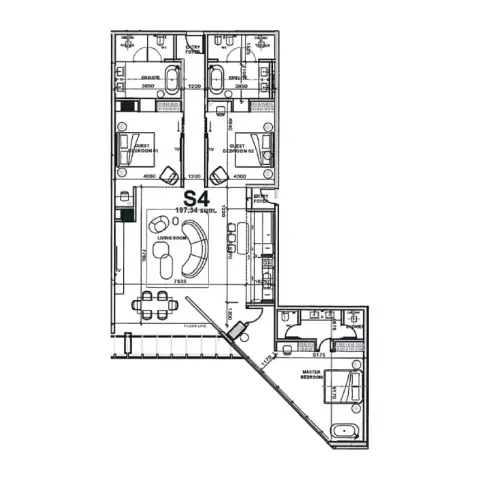 Plattegrond van 3 slaapkamers in Five Palm Jumeirah