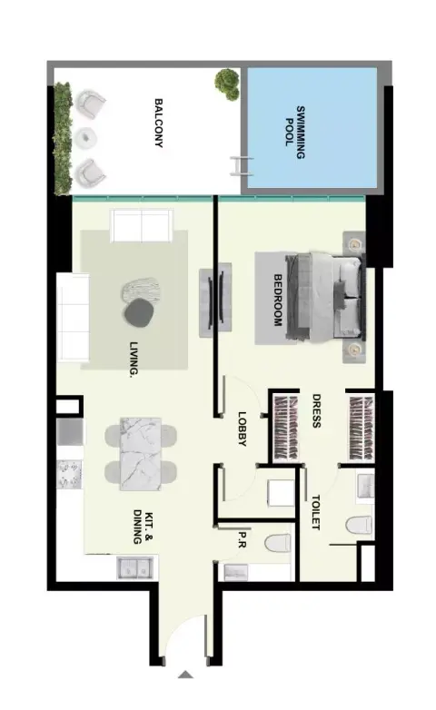 Plattegrond van 1 slaapkamer in Samana Park Meadows