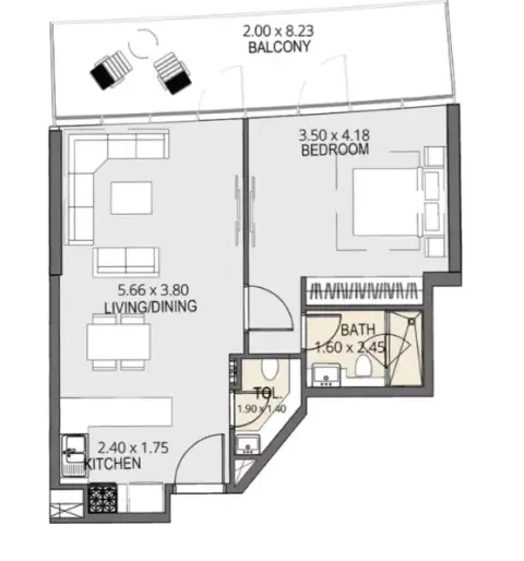 Plattegrond van 1 slaapkamer in Val by Kasco