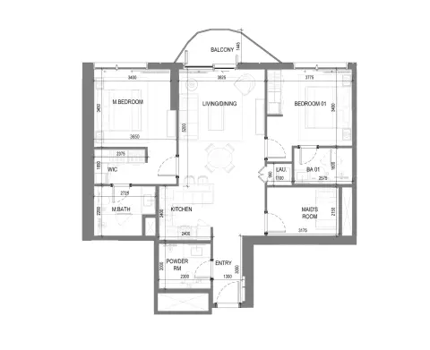 Plattegrond van 2 slaapkamers in Takaya
