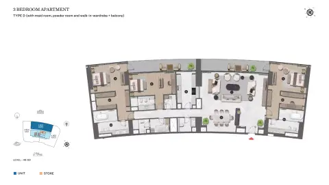 Plattegrond van 3 slaapkamers in Sobha Seahaven