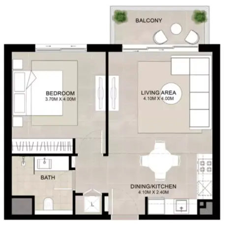 Plattegrond van 1 slaapkamer in FIA