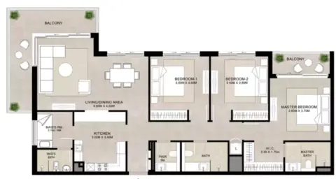 Plattegrond van 3 slaapkamers in FIA