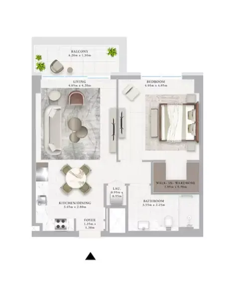 Plattegrond van 1 slaapkamer in Ocean Point 1 By Emaar