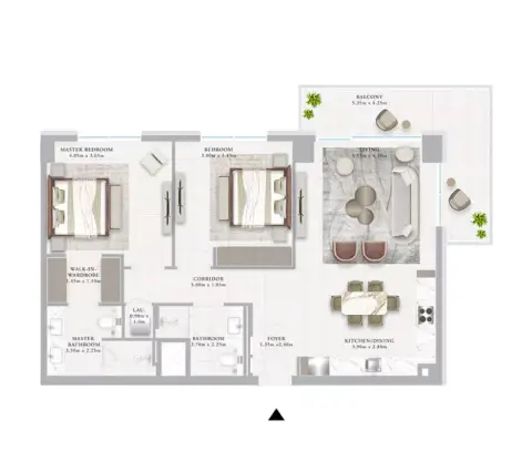 Plattegrond van 2 slaapkamers in Ocean Point 1 By Emaar