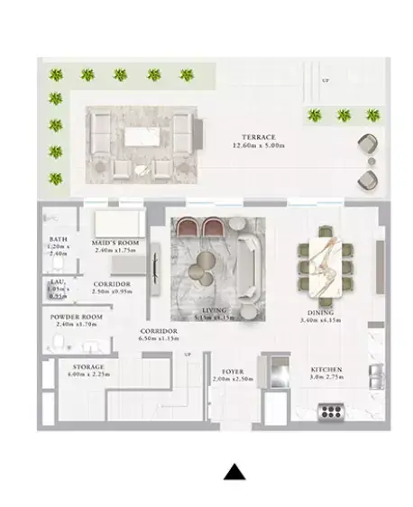 Plattegrond van 3 slaapkamers in Ocean Point 1 By Emaar