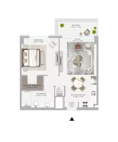 Plattegrond van 1 slaapkamer in Ocean Point 1 By Emaar