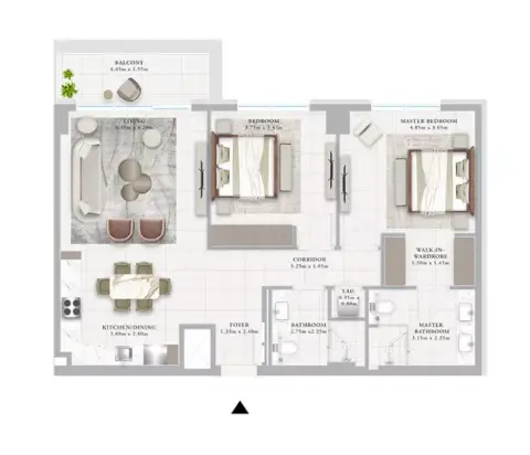 Plattegrond van 2 slaapkamers in Ocean Point 1 By Emaar