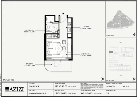 Plattegrond van Studio in Azizi Neila