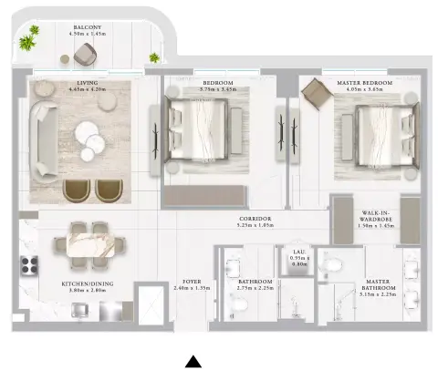 Plattegrond van 2 slaapkamers in Ocean Star