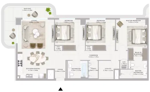 Plattegrond van 3 slaapkamers in Ocean Star