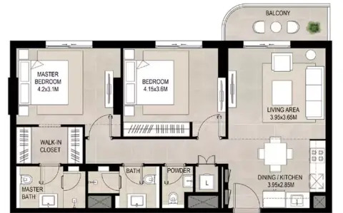 Plattegrond van 2 slaapkamers in Savannah
