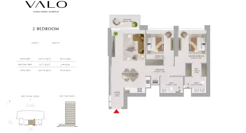 Plattegrond van 2 slaapkamers in Valo
