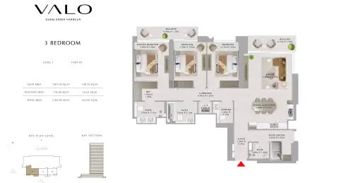 Plattegrond van 3 slaapkamers in Valo