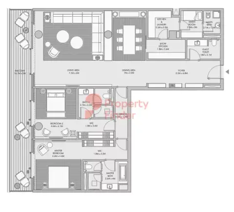 Plattegrond van 2 slaapkamers in Armani Beach Residences
