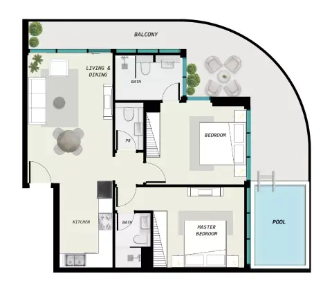 Plattegrond van 2 slaapkamers in Samana Avenue