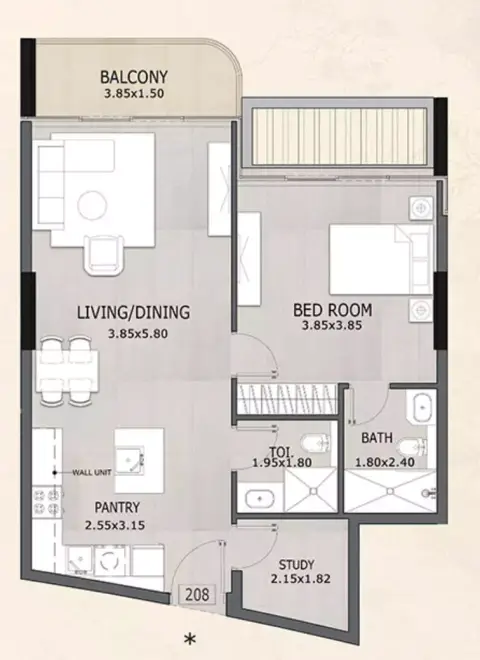 Plattegrond van 1 slaapkamer in Floarea Vista