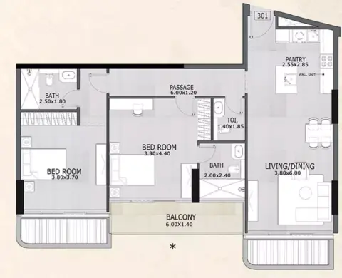 Plattegrond van 2 slaapkamers in Floarea Vista