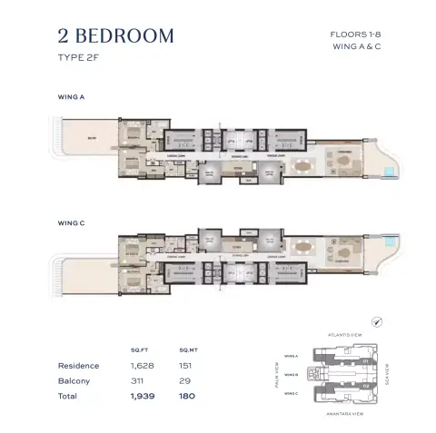 Plattegrond van 2 slaapkamers in Vitalia