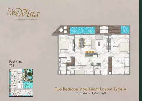 Plattegrond van 2 slaapkamers in Sky Vista