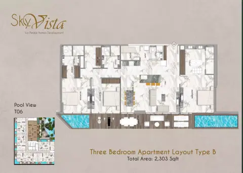 Plattegrond van 3 slaapkamers in Sky Vista