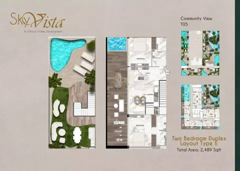 Plattegrond van 2 slaapkamers in Sky Vista