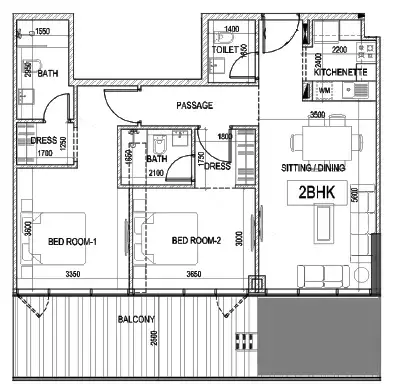 Plattegrond van 2 slaapkamers in IVY Gardens Phase 2 By Samana