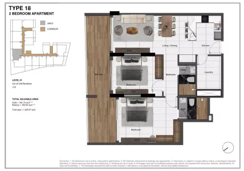 Plattegrond van 2 slaapkamers in Heilbronn Park Lane Phase 2