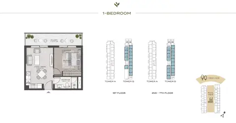 Plattegrond van 1 slaapkamer in Evergreens