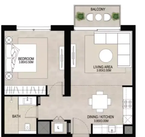 Plattegrond van 1 slaapkamer in Aria at Town Square Park