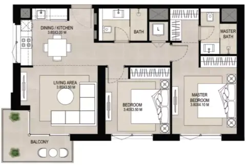 Plattegrond van 2 slaapkamers in Aria at Town Square Park