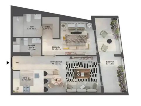 Plattegrond van 1 slaapkamer in Weybridge Gardens Phase 3 By Leos