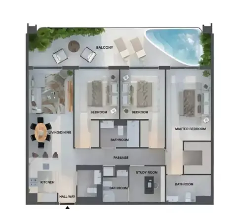 Plattegrond van 3 slaapkamers in Weybridge Gardens Phase 3 By Leos