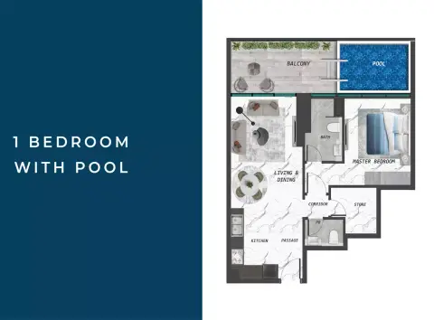 Plattegrond van 1 slaapkamer in Samana Lake Views
