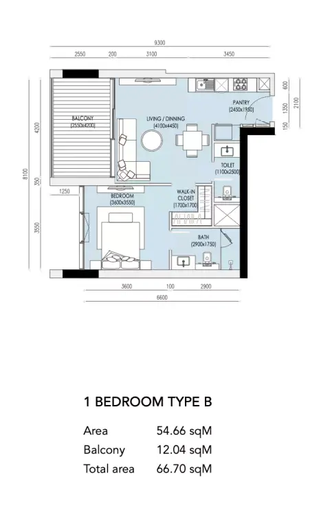 Plattegrond van 1 slaapkamer in Imperial Residence
