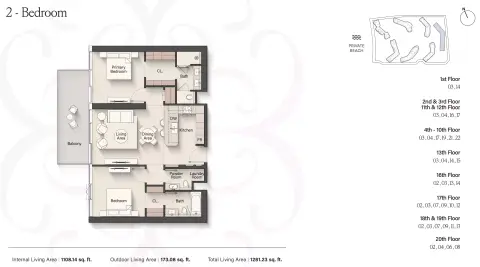 Plattegrond van 2 slaapkamers in Meriva Sunset