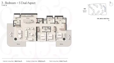 Plattegrond van 3 slaapkamers in Meriva Sunset