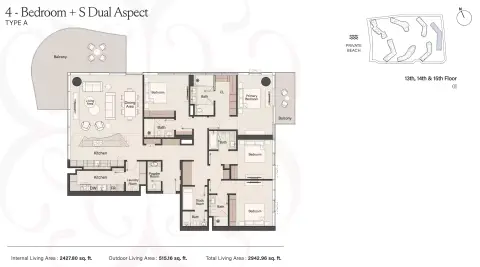 Plattegrond van 4 slaapkamers in Meriva Sunset