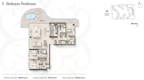 Plattegrond van 3 slaapkamers in Meriva Sunset