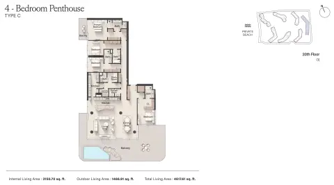 Plattegrond van 4 slaapkamers in Meriva Sunset