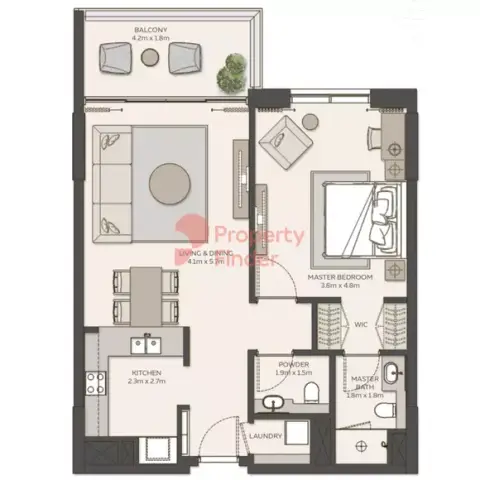 Plattegrond van 1 slaapkamer in Sky Residences