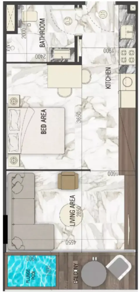 Plattegrond van Studio in Sky Living